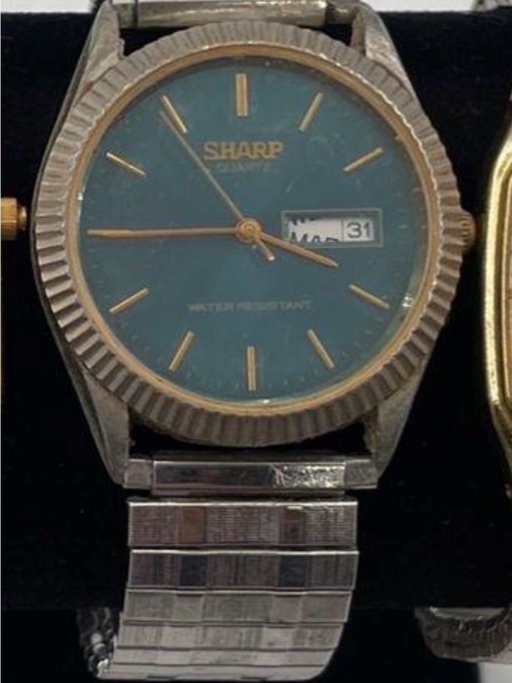 Men's Stainless Steel Watch with Green Blue Dial
